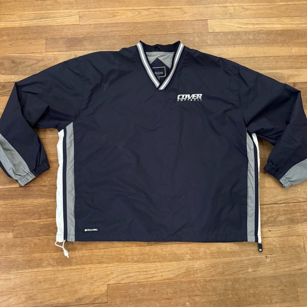 Holloway navy blue V-neck sports warm-up pullover windbreaker jacket sz XL
 b58